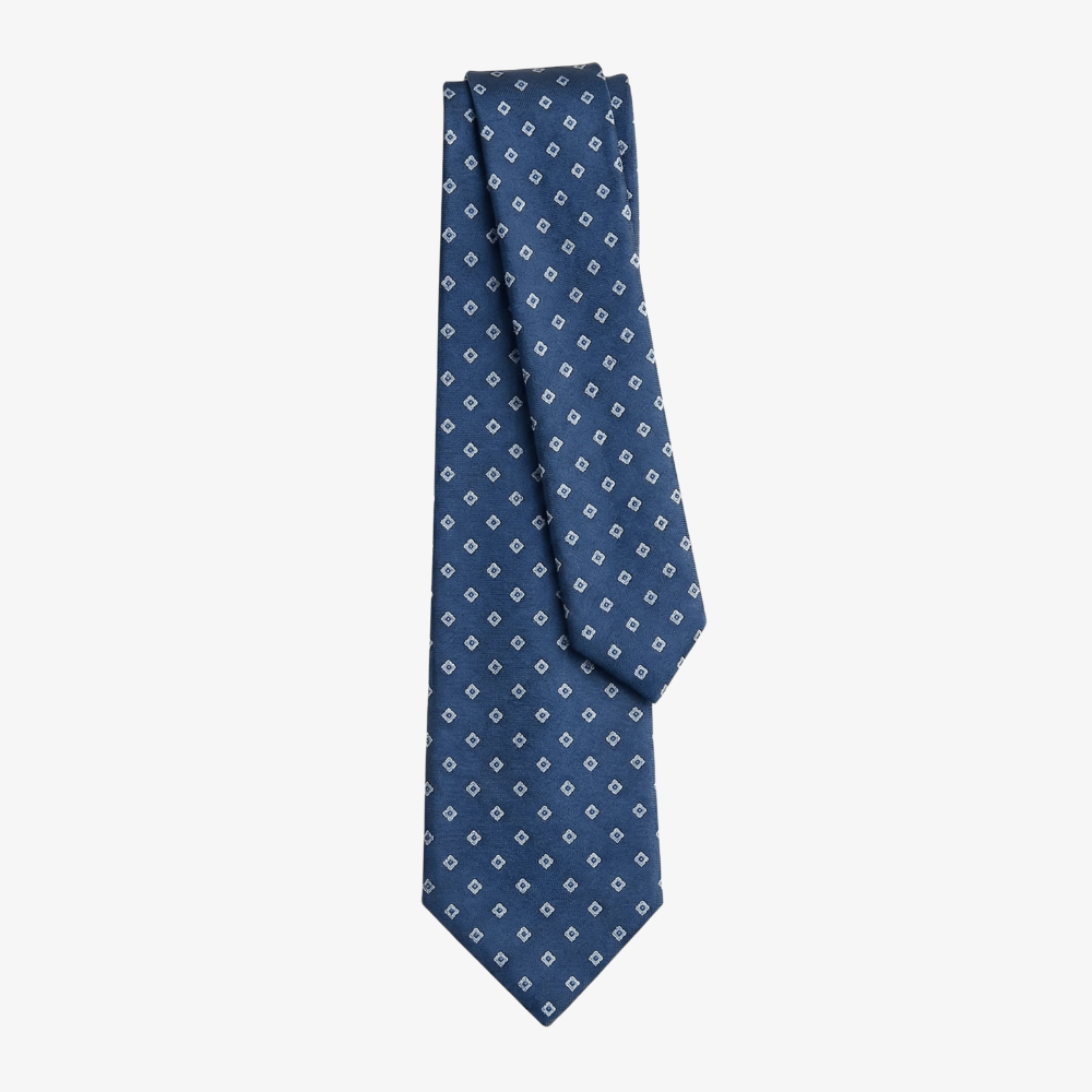 Blue Jacquard Silk Tie - Small geometric pattern