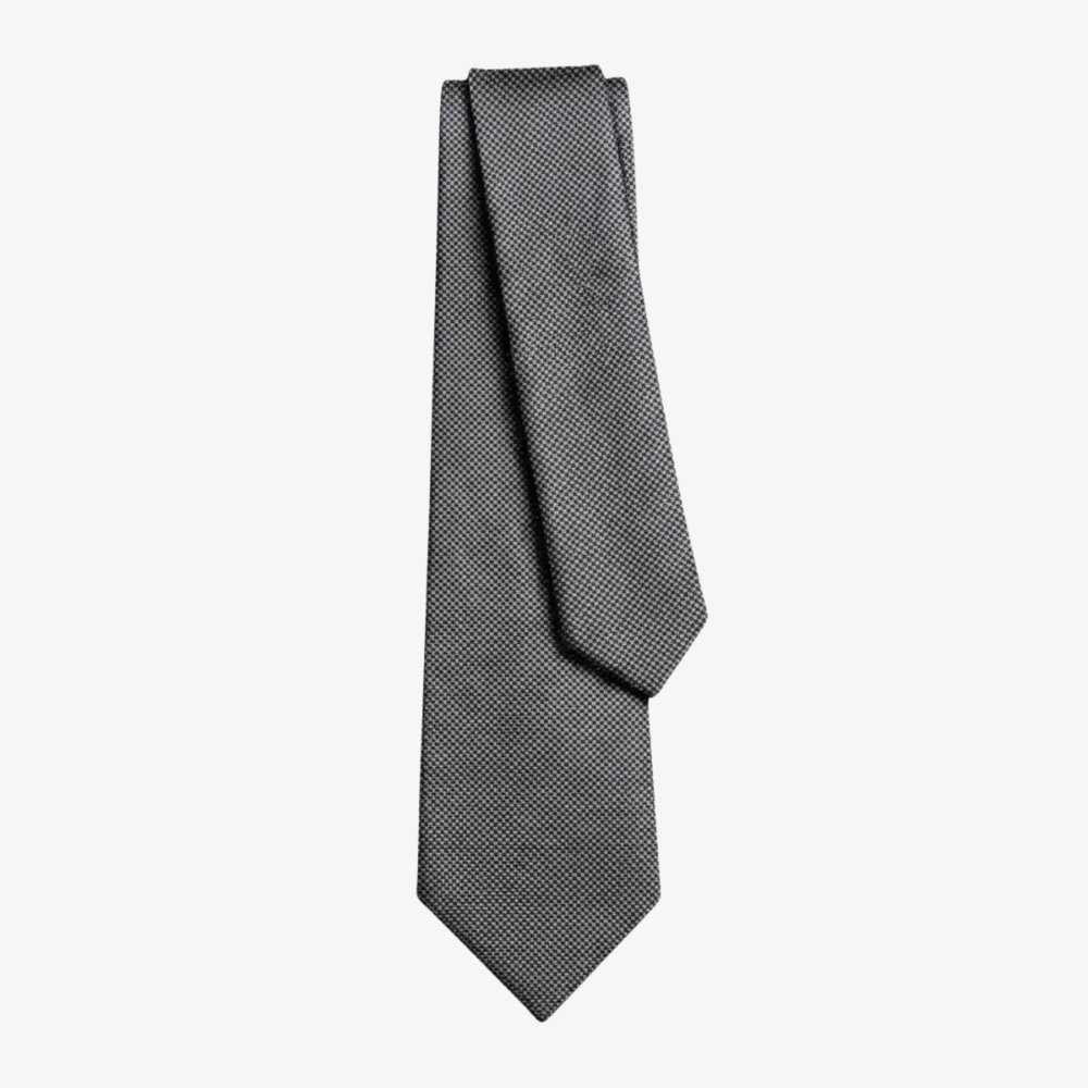 SILVER 7 FOLD JACQUARD SILK TIE - Micro woven pattern