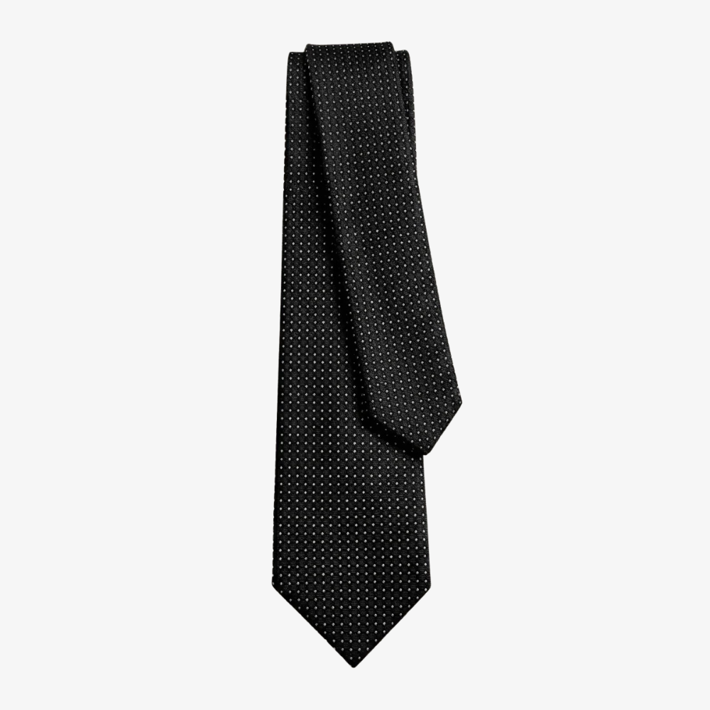 GREY 3 FOLD SARTORIAL CLASSIC SILK TIE - White polka dot