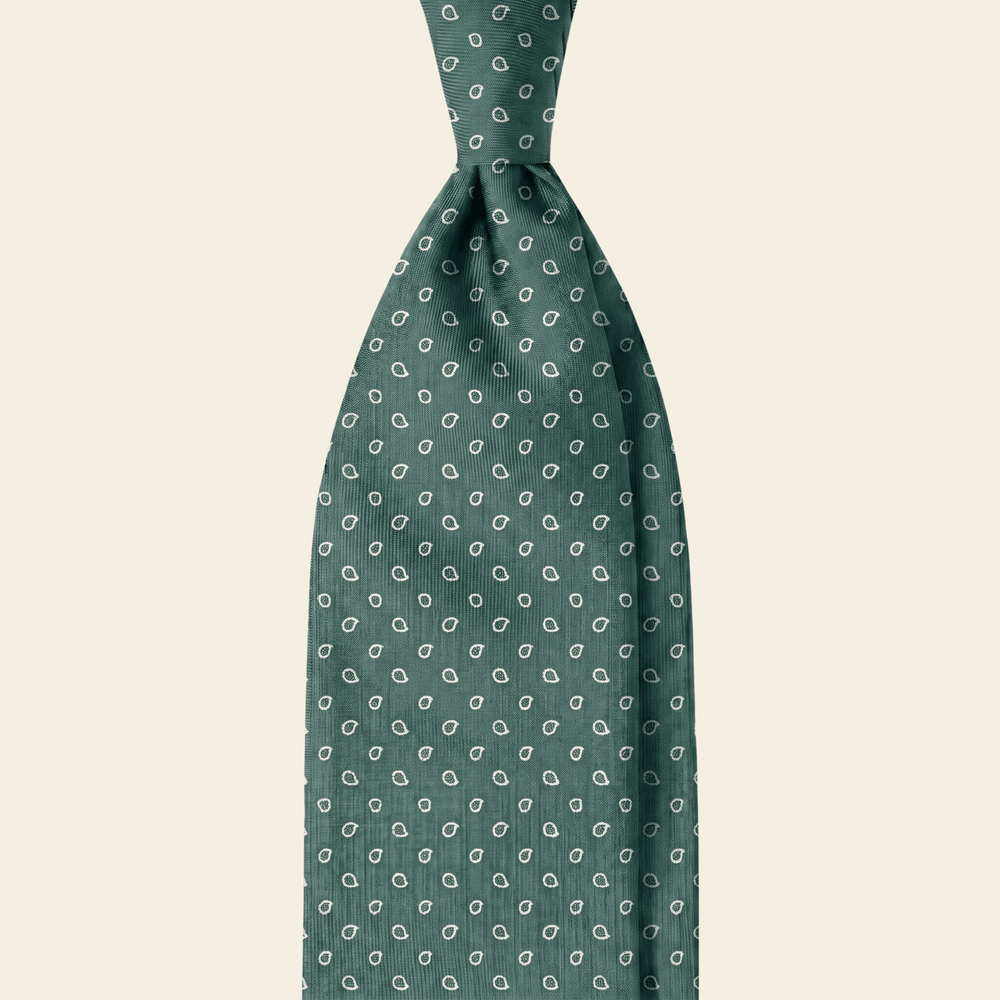 CRAVATTA VERDE SALVIA IN SETA JACQUARD - Paisley piccolo - Lorenzi Como luxury silk tie