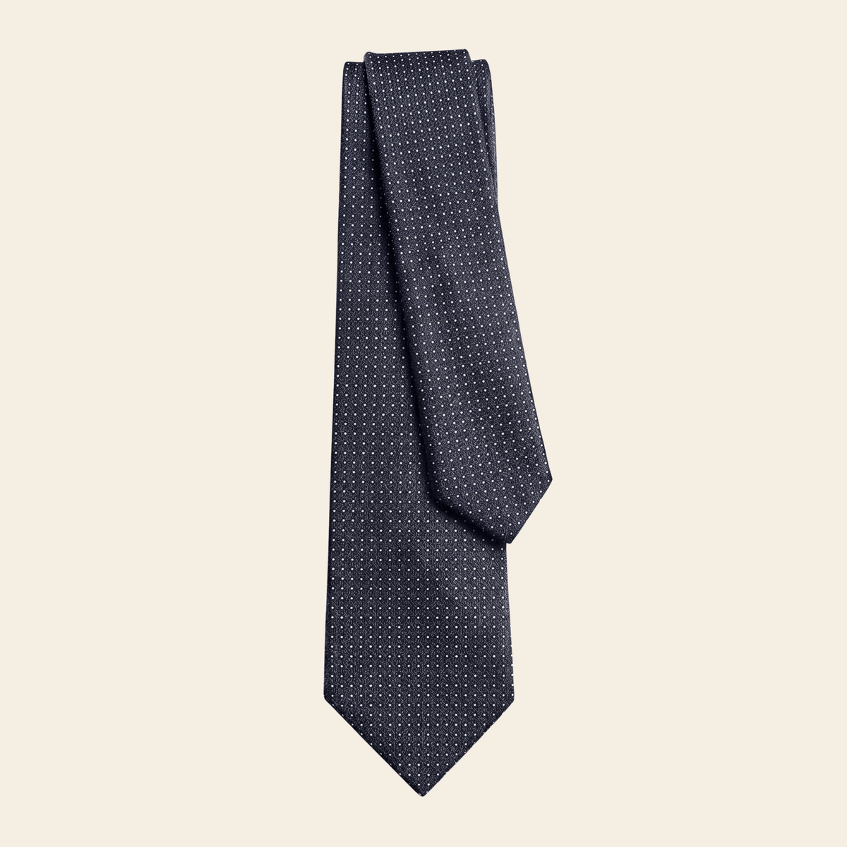 CRAVATTA BLU SCURO 7 PIEGHE IN SETA JACQUARD - Pois bianchi - Lorenzi Como luxury silk tie