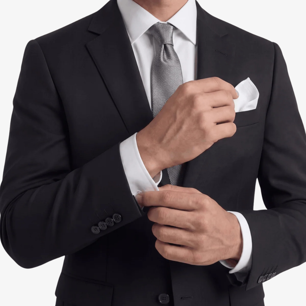 SILVER 3 FOLD JACQUARD SILK TIE - Micro woven pattern