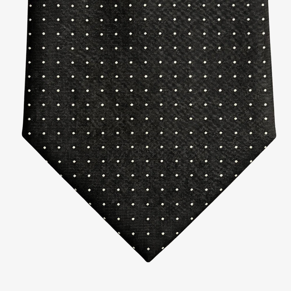 GREY 3 FOLD SARTORIAL CLASSIC SILK TIE - White polka dot