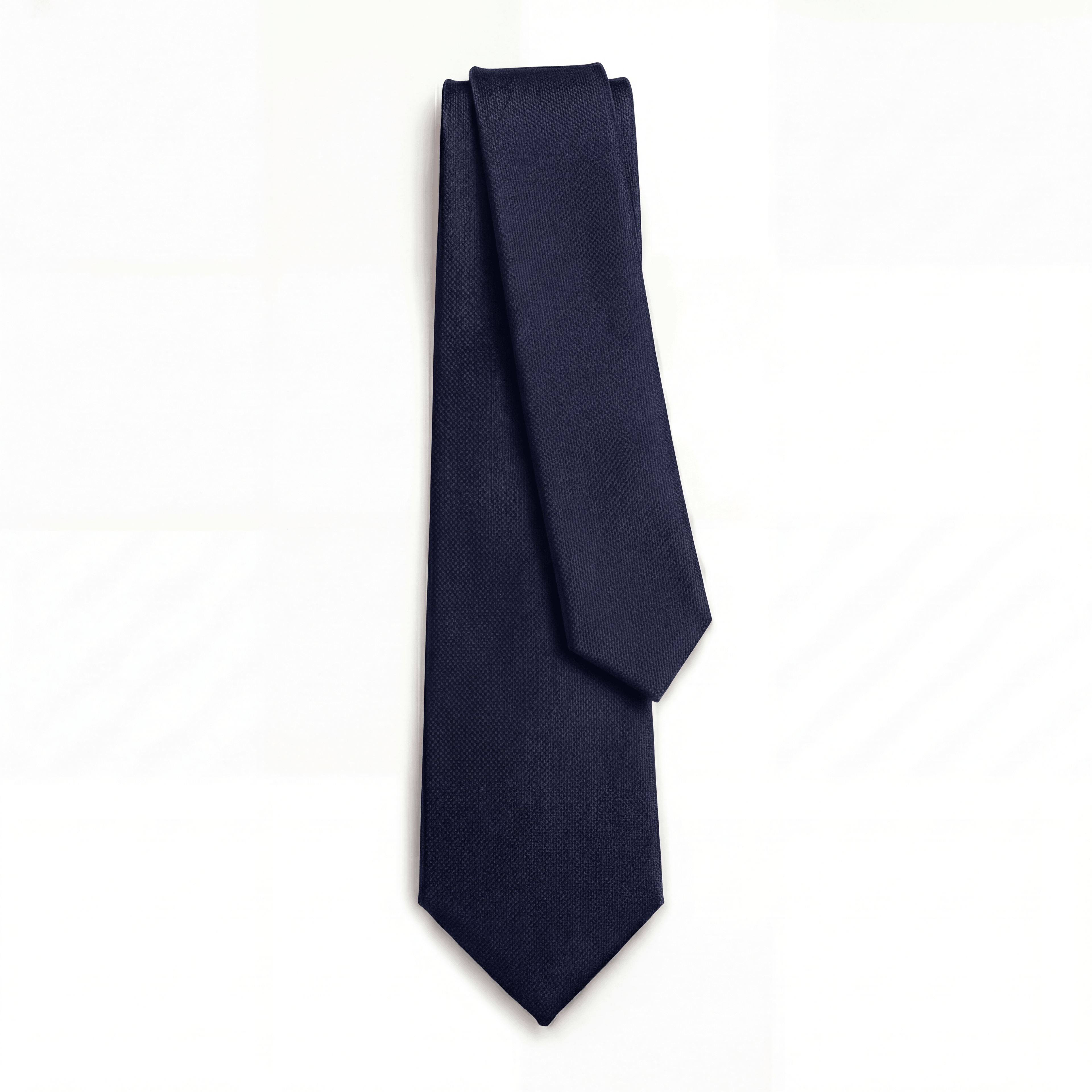 Dark Blue 3 Fold Jacquard Silk Tie - Solid Color - Lorenzi Como luxury silk tie