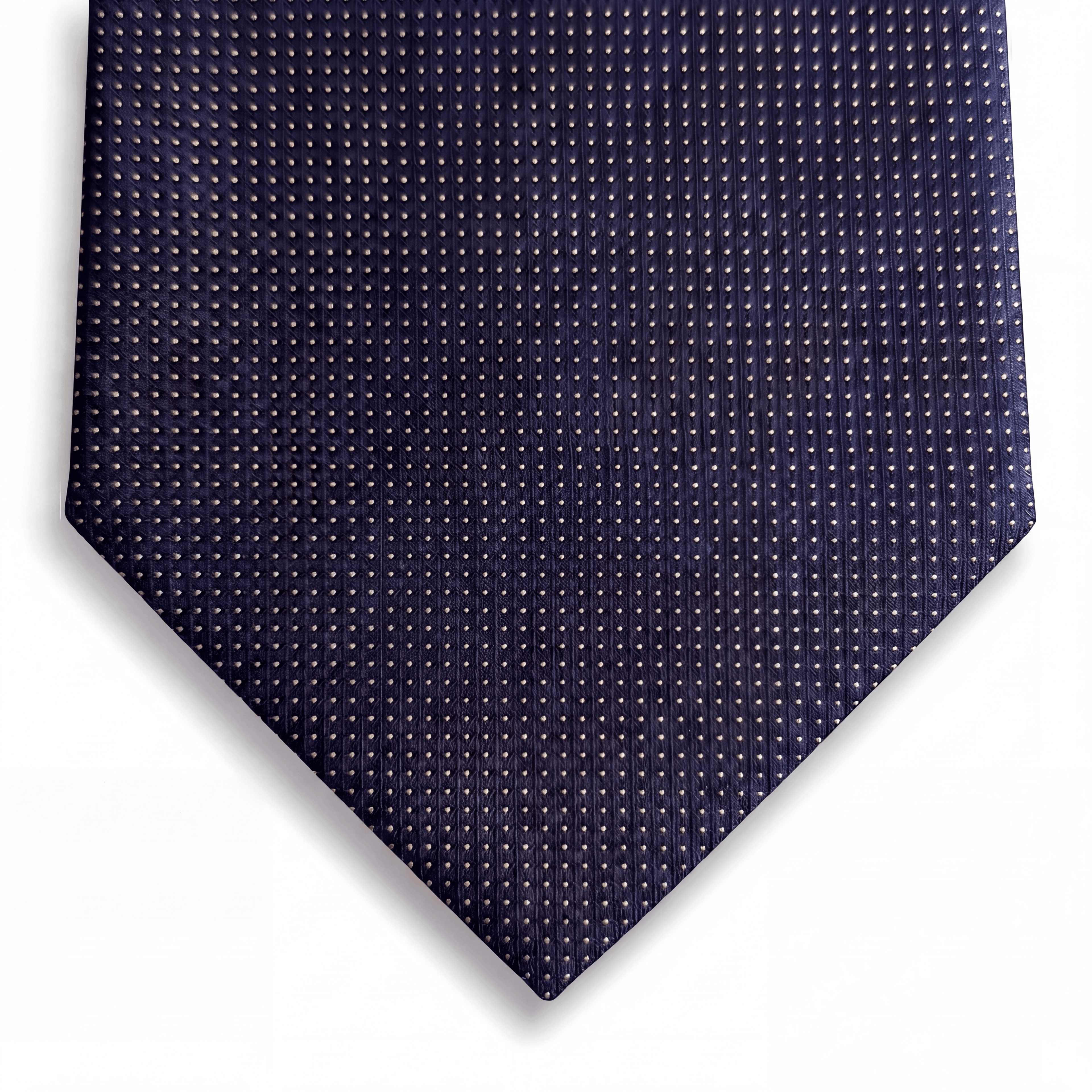 Dark Blue 3 Fold Sartorial Silk Tie - White Pin Dot - Lorenzi Como luxury silk tie
