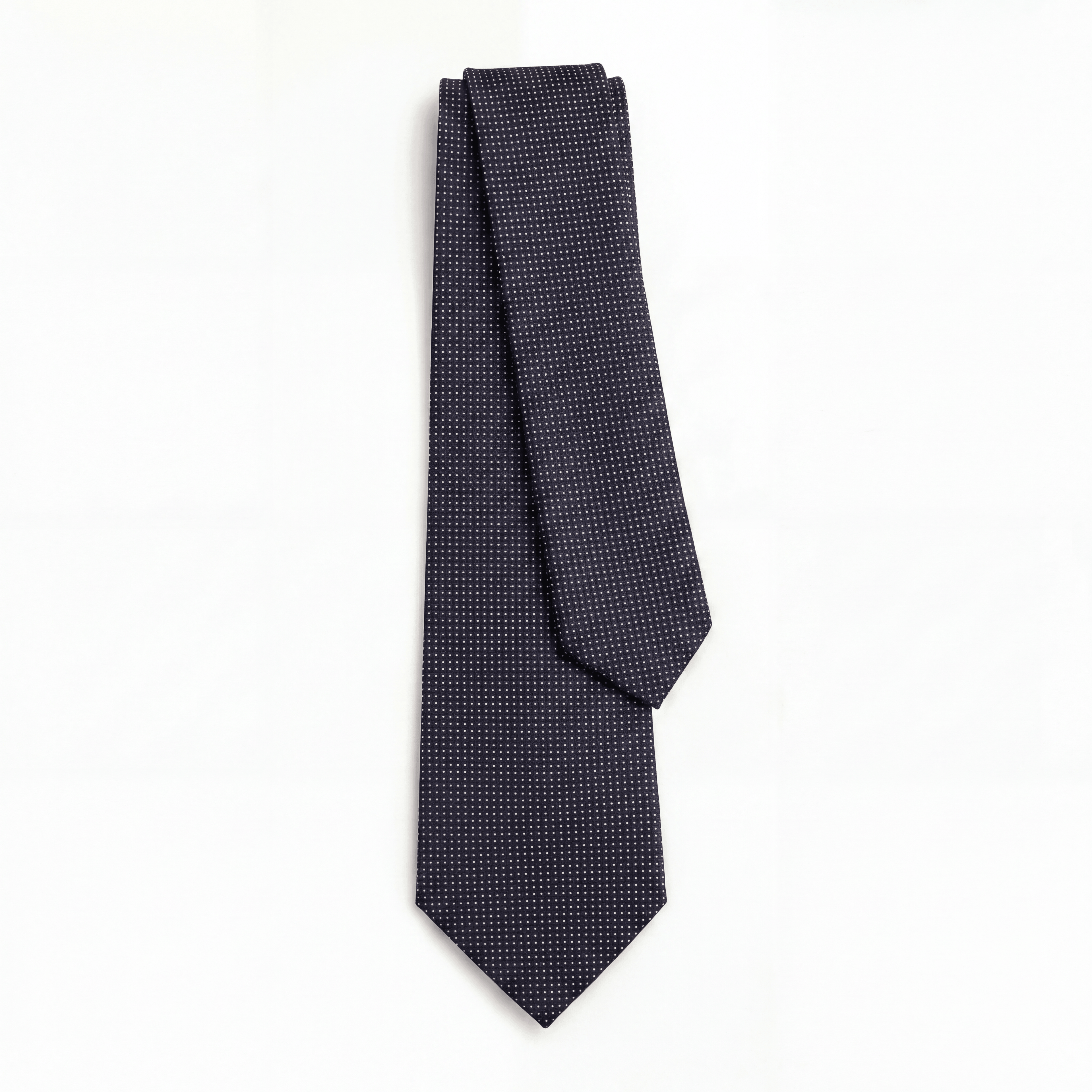 Dark Blue 3 Fold Sartorial Silk Tie - White Pin Dot - Lorenzi Como luxury silk tie