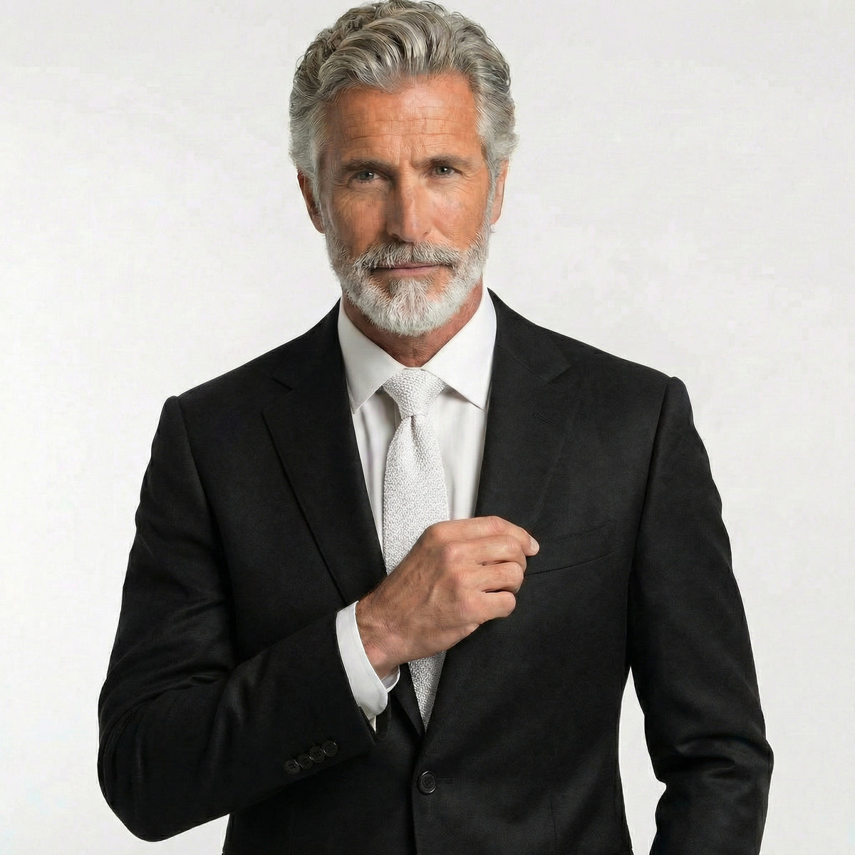 White Handmade 3-Fold Grenadine Silk Tie, product view 4