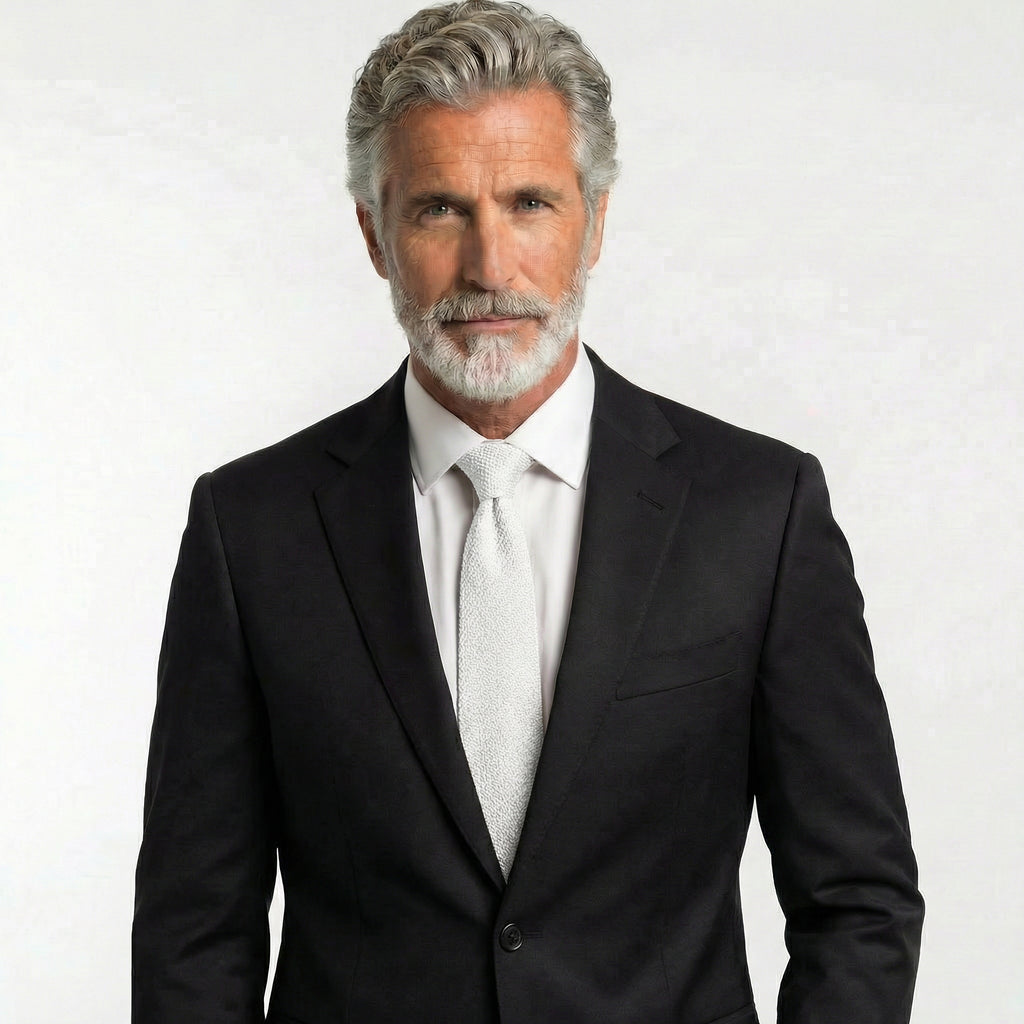 WHITE HANDMADE 3-FOLD GRENADINE SILK TIE