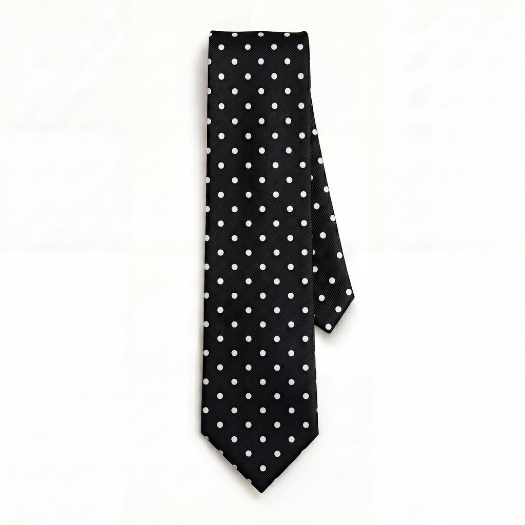 CRAVATTA NERA 3 PIEGHE IN SETA JACQUARD - Pois bianchi - Lorenzi Como luxury silk tie