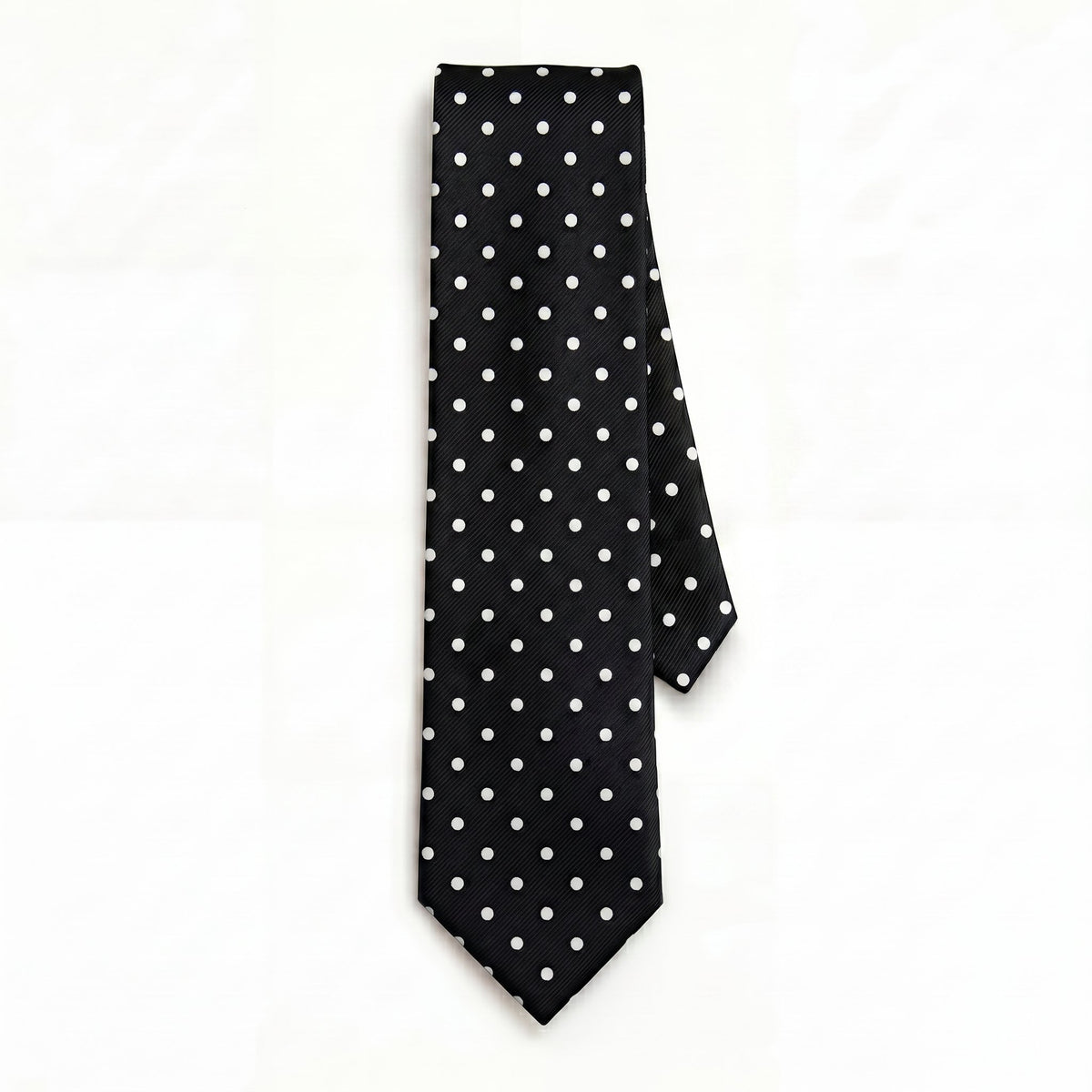 CRAVATTA NERA 3 PIEGHE IN SETA JACQUARD - Pois bianchi - Lorenzi Como luxury silk tie