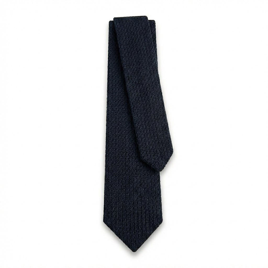 BLACK HANDMADE 3-FOLD GRENADINE SILK TIE - Lorenzi Como luxury silk tie
