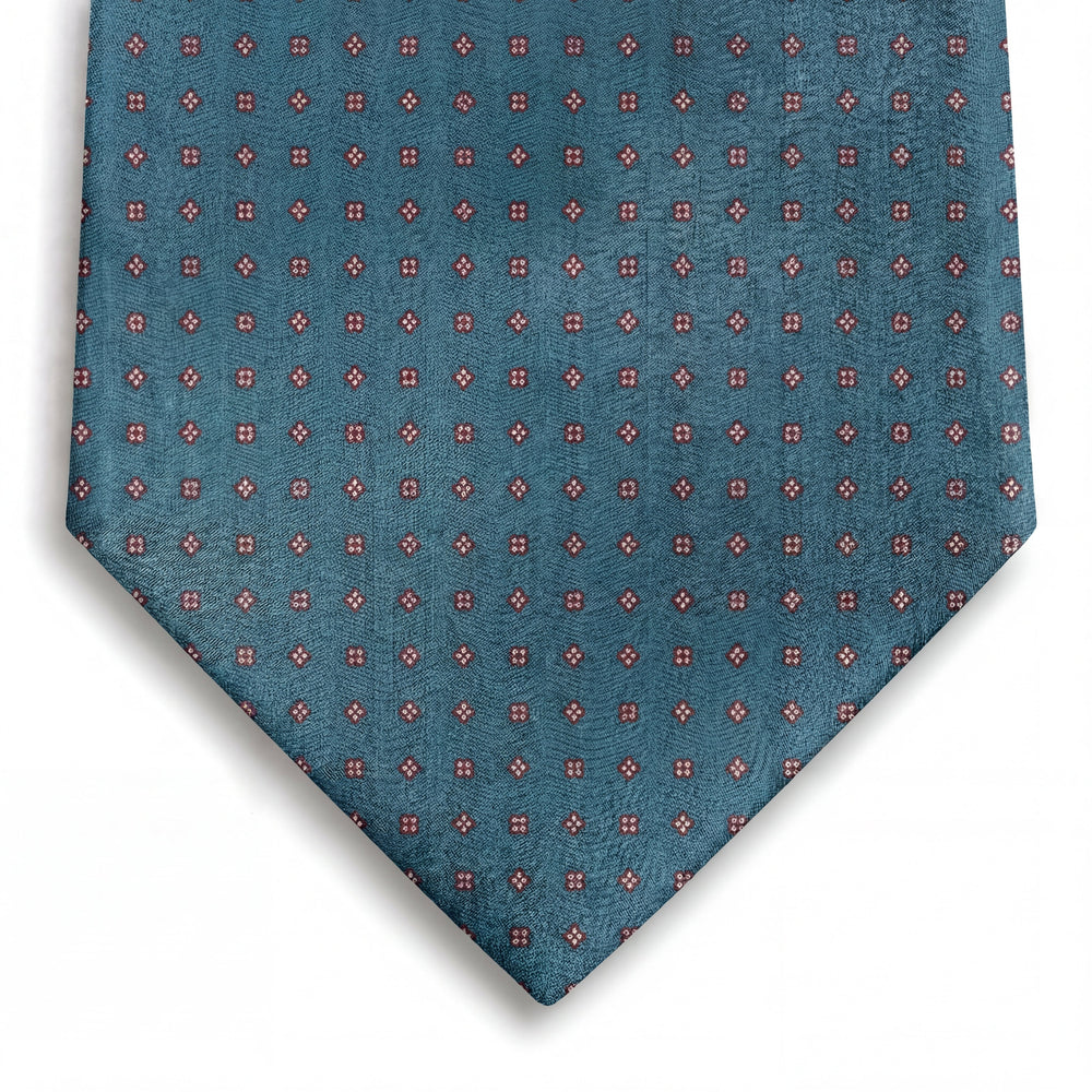 blue jacquard silk tie with burgundy micro-pattern motifs, woven in Como, Italy