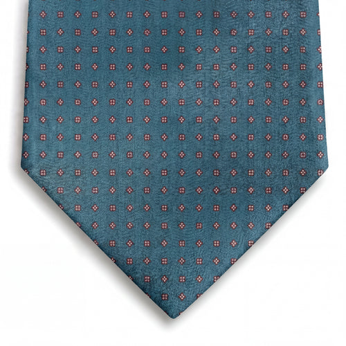 blue jacquard silk tie with burgundy micro-pattern motifs, woven in Como, Italy