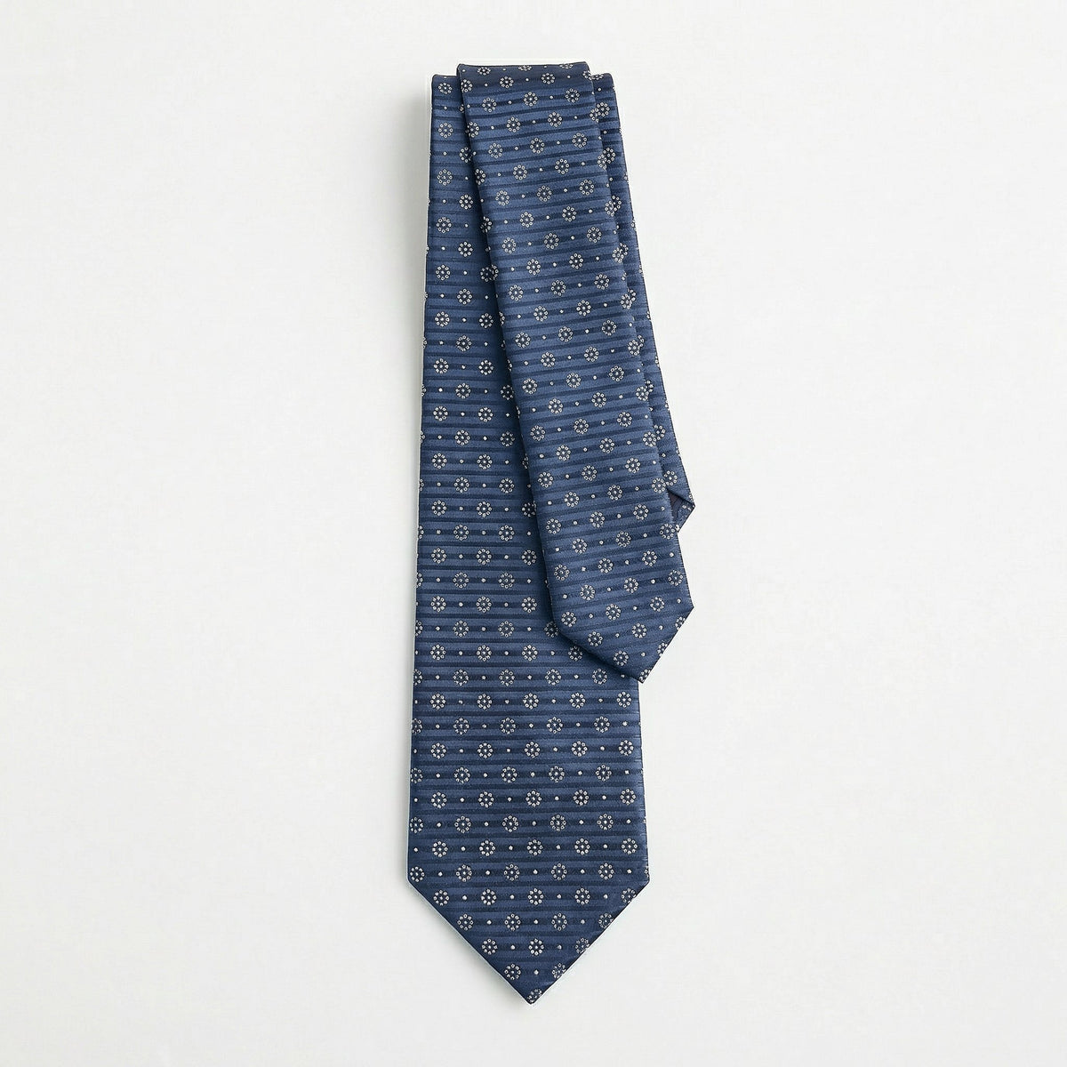 BLUE JACQUARD SILK TIE - Circular micro pattern - Lorenzi Como luxury silk tie