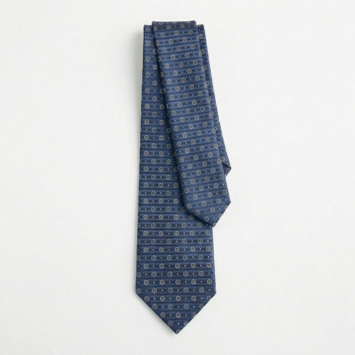 BLUE JACQUARD SILK TIE - Circular micro pattern - Lorenzi Como luxury silk tie
