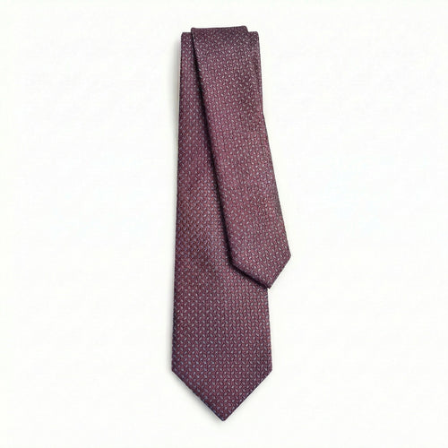 BORDEAUX JACQUARD SILK TIE - Micro leaf pattern, full tie displayed on white background