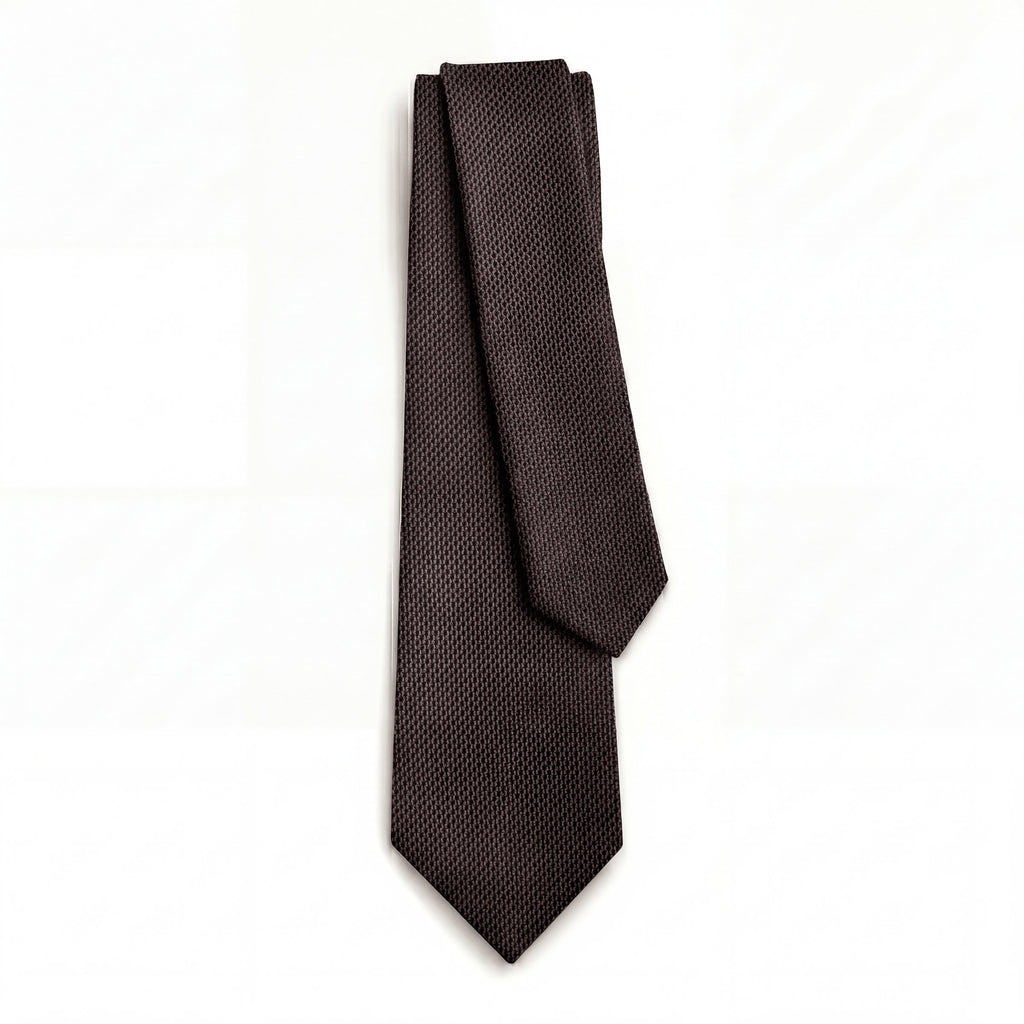Brown 3 Fold Jacquard Silk Tie - Micro Checker Weave - Lorenzi Como luxury silk tie