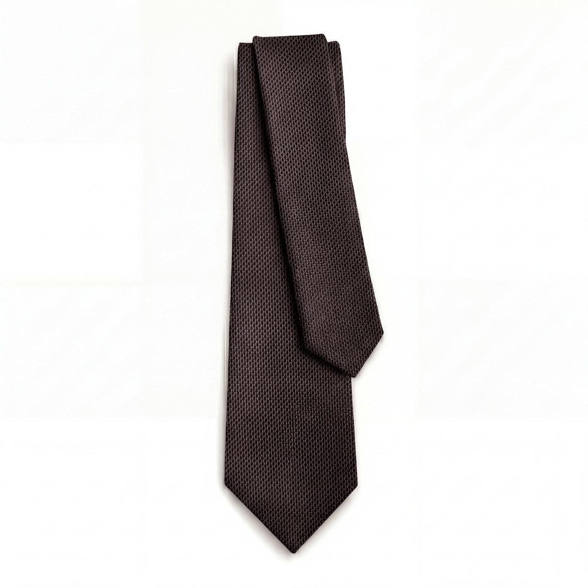 Brown 3 Fold Jacquard Silk Tie - Micro Checker Weave - Lorenzi Como luxury silk tie