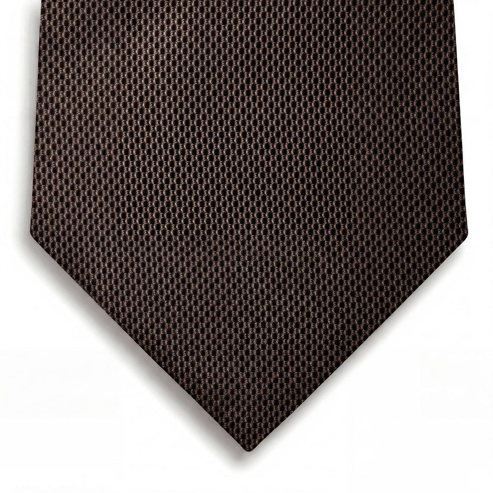 cravatta marrone 3 pieghe in seta jacquard con microdisegno, fatta a mano a Como da Lorenzi Como