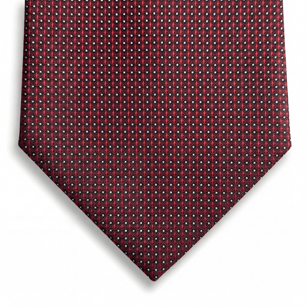 cravatta bordeaux 3 pieghe in seta jacquard con pois, fatta a mano a Como da Lorenzi Como