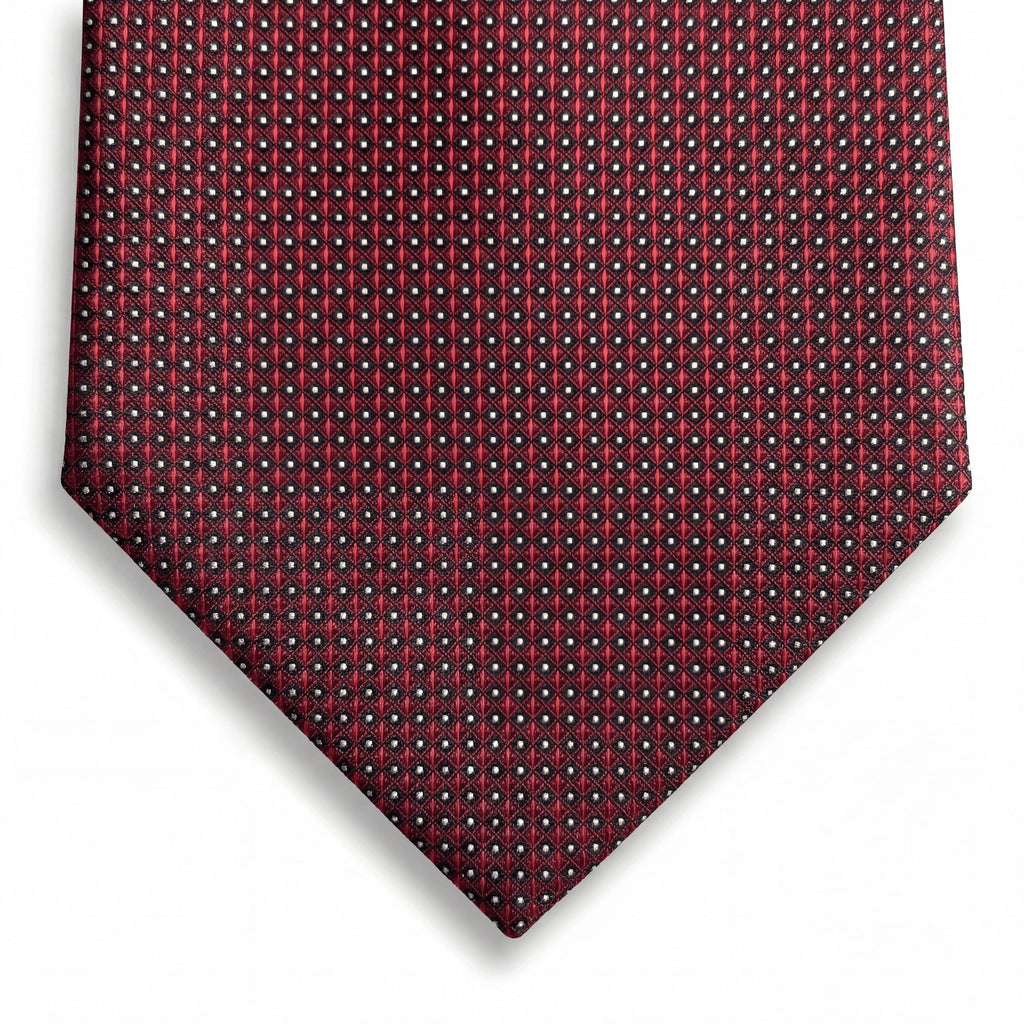 cravatta bordeaux 3 pieghe in seta jacquard con pois, fatta a mano a Como da Lorenzi Como