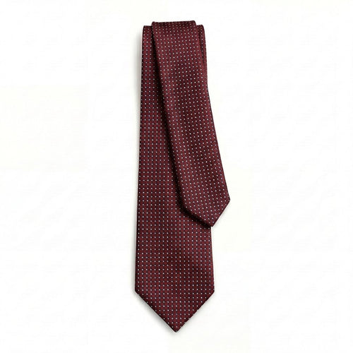 Burgundy 5-Fold Jacquard Silk Tie - White Pin Dot - Lorenzi Como luxury silk tie