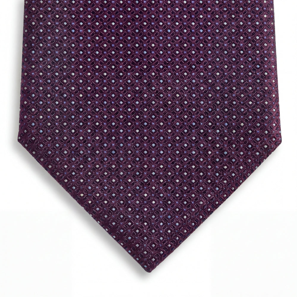 cravatta bordeaux sartoriale in seta jacquard con pois, fatta a mano a Como da Lorenzi Como