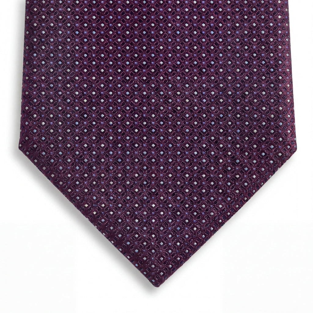 cravatta bordeaux sartoriale in seta jacquard con pois, fatta a mano a Como da Lorenzi Como