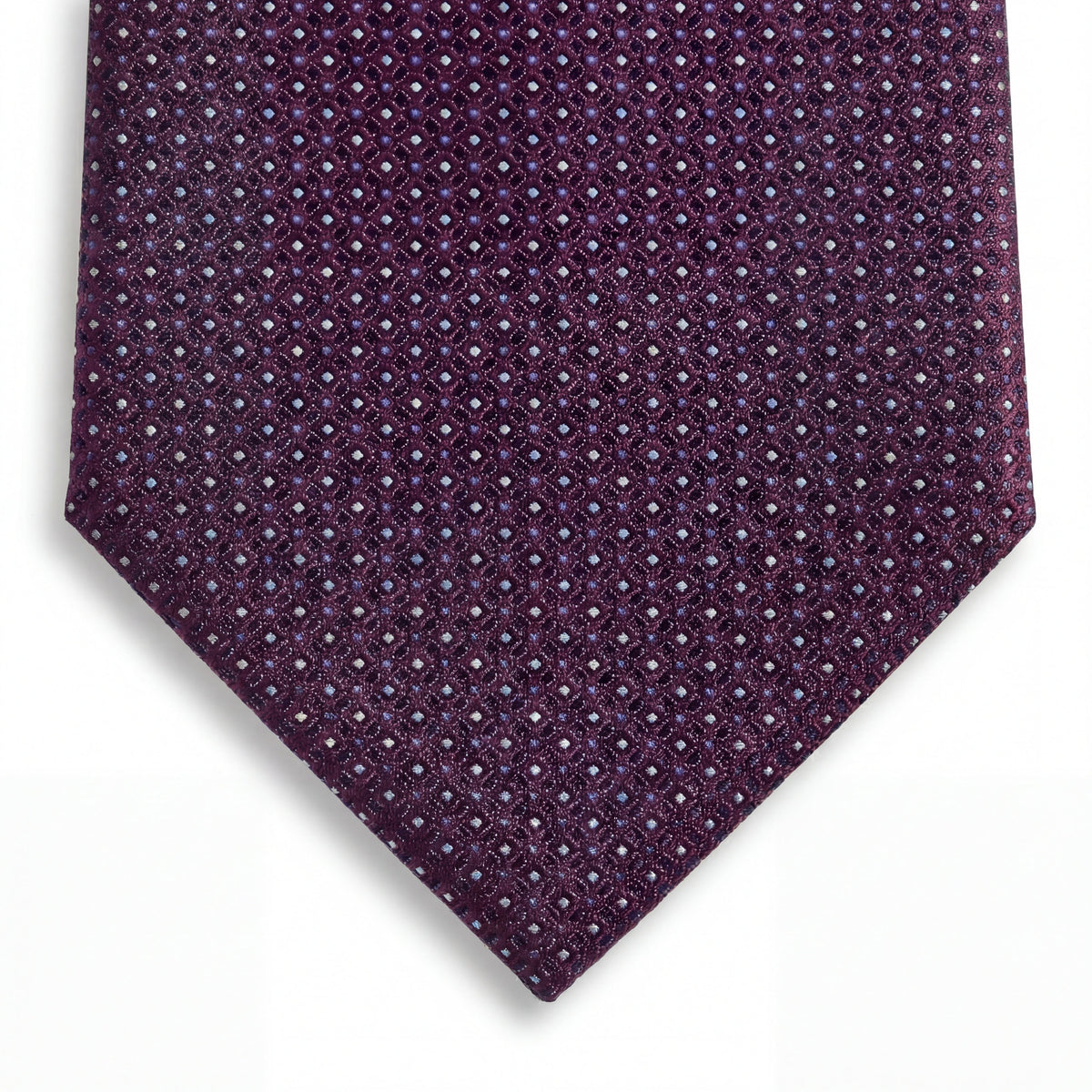 cravatta bordeaux sartoriale in seta jacquard con pois, fatta a mano a Como da Lorenzi Como
