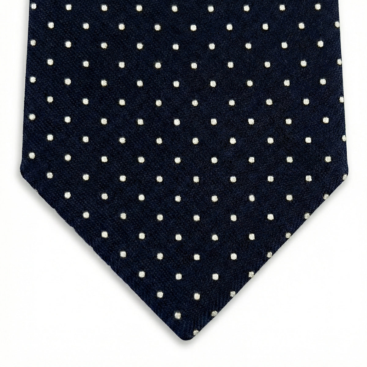 Dark Blue 5-Fold Sartorial Jacquard Silk Tie, full tie displayed on white background