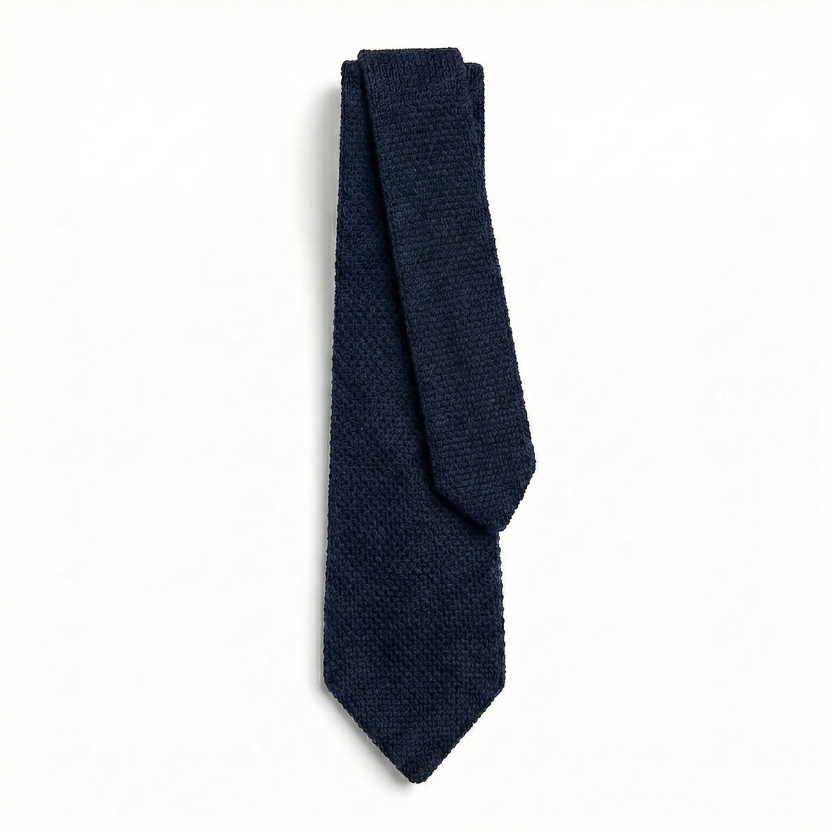 Dark Blue 5-Fold Sartorial Silk Tie, worn with a suit and shirt