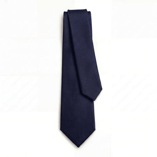 Dark Blue 3 Fold Jacquard Silk Tie - Solid Color - Lorenzi Como luxury silk tie