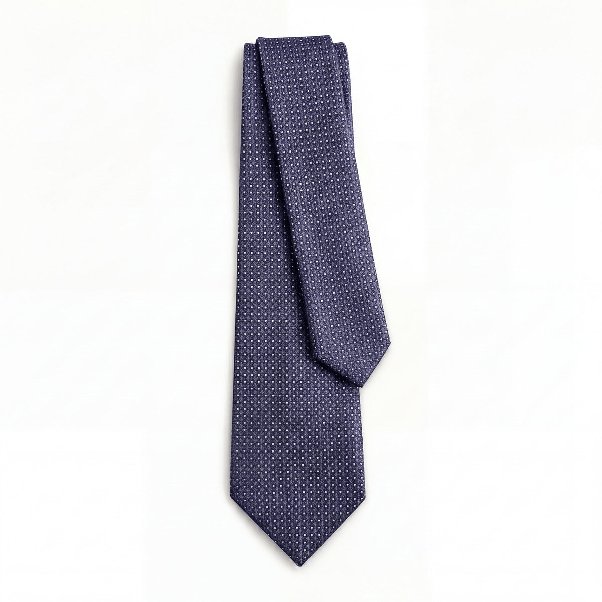 Dark Blue 3 Fold Jacquard Silk Tie - White Pin Dot - Lorenzi Como luxury silk tie