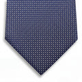cravatta blu navy 3 pieghe in seta jacquard con pois, fatta a mano a Como da Lorenzi Como