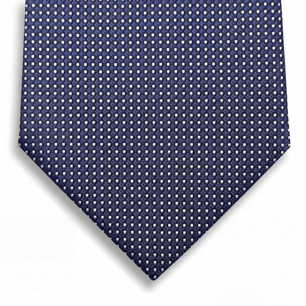 cravatta blu navy 3 pieghe in seta jacquard con pois, fatta a mano a Como da Lorenzi Como