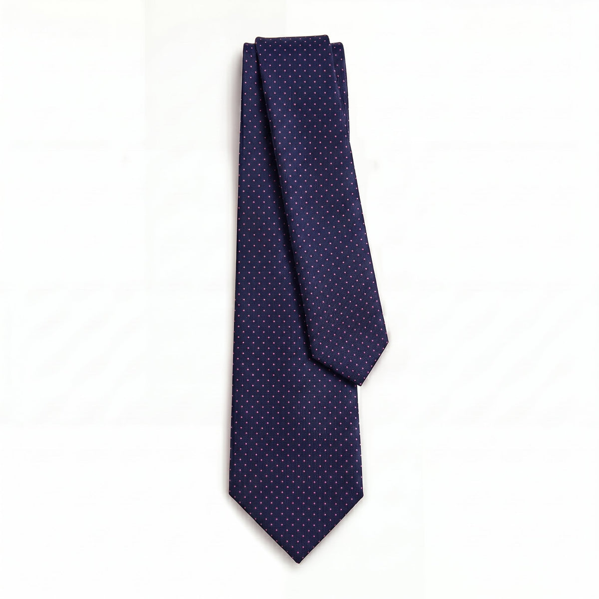 CRAVATTA BLU SCURO 3 PIEGHE SARTORIALE IN SETA - Pois fucsia - Lorenzi Como luxury silk tie