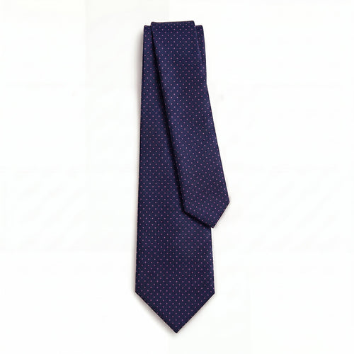 CRAVATTA BLU SCURO 3 PIEGHE SARTORIALE IN SETA - Pois fucsia - Lorenzi Como luxury silk tie