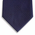 navy blue 3-fold sartorial silk tie with fuchsia polka dots, handmade in Como, Italy