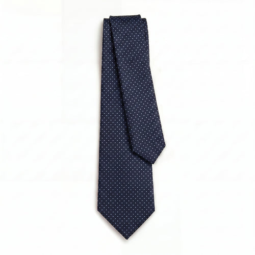 CRAVATTA BLU SCURO 3 PIEGHE SARTORIALE IN SETA - Pois azzurri - Lorenzi Como luxury silk tie