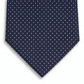 navy blue 3-fold sartorial silk tie with light blue polka dots, tonal pattern, handmade in Como