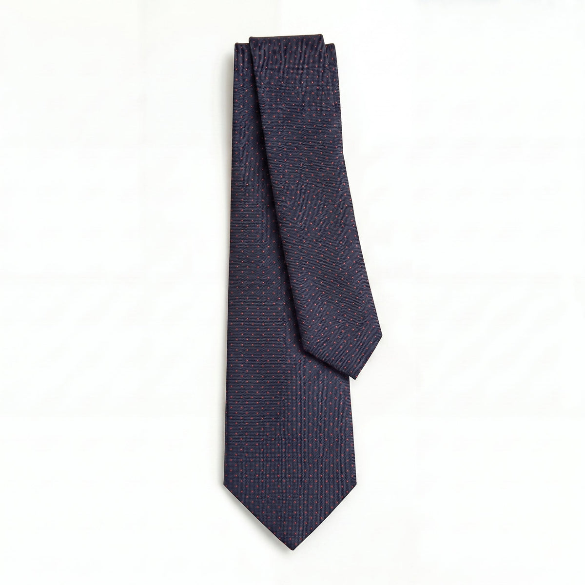 CRAVATTA BLU SCURO 3 PIEGHE SARTORIALE IN SETA - Pois rossi - Lorenzi Como luxury silk tie