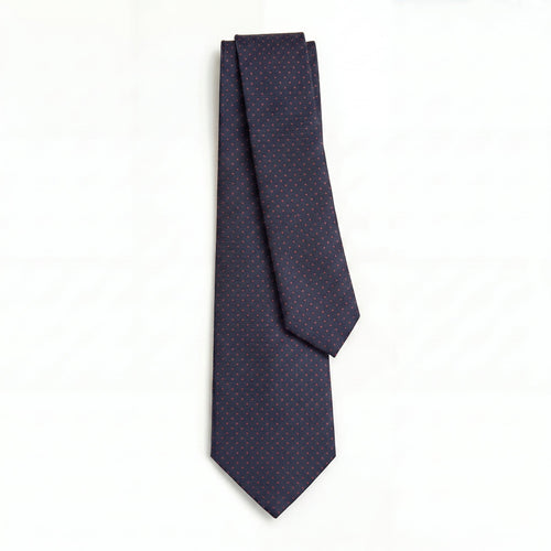 CRAVATTA BLU SCURO 3 PIEGHE SARTORIALE IN SETA - Pois rossi - Lorenzi Como luxury silk tie