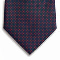 navy blue 3-fold sartorial silk tie with red polka dots, handmade in Como, Italy