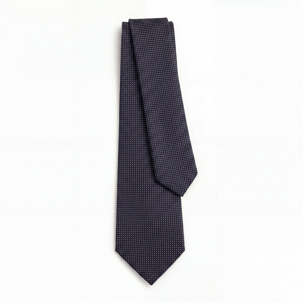 Dark Blue 3 Fold Sartorial Silk Tie - White Pin Dot - Lorenzi Como luxury silk tie
