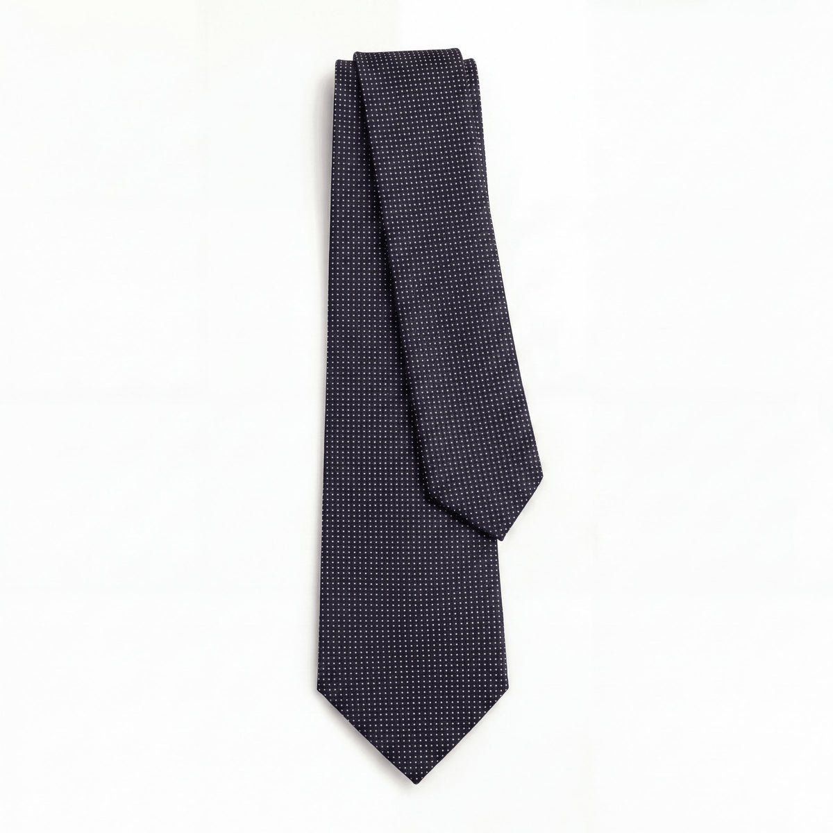 Dark Blue 3 Fold Sartorial Silk Tie - White Pin Dot - Lorenzi Como luxury silk tie