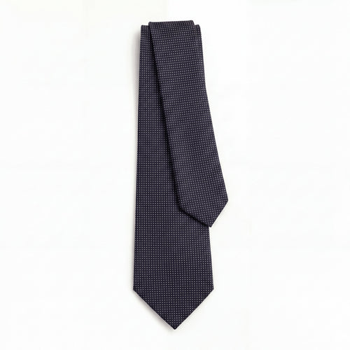 Dark Blue 3 Fold Sartorial Silk Tie - White Pin Dot - Lorenzi Como luxury silk tie