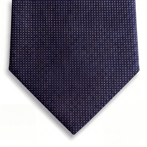 cravatta blu navy 3 pieghe in seta con pois, fatta a mano a Como da Lorenzi Como