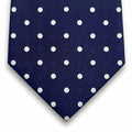 navy blue 3-fold sartorial silk tie with white polka dots, handmade in Como, Italy