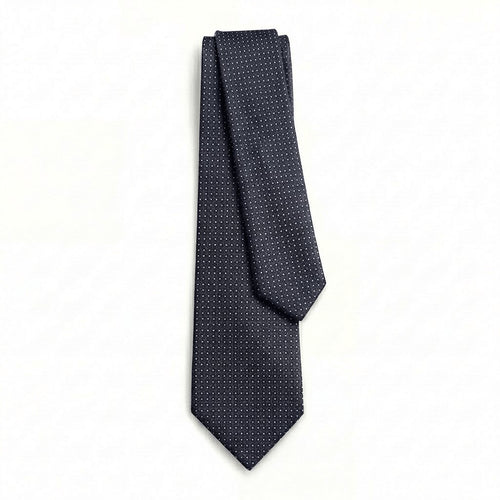 Dark Blue 5-Fold Jacquard Silk Tie - White Pin Dot - Lorenzi Como luxury silk tie