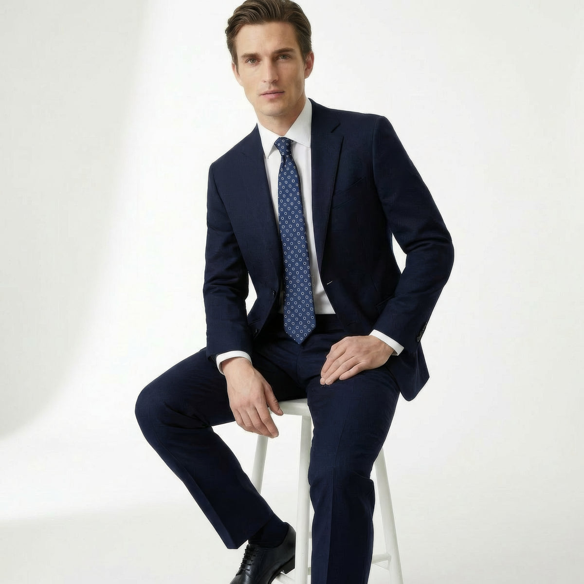 Dark Blue Floral 5-Fold Sartorial Silk Tie, product view 5